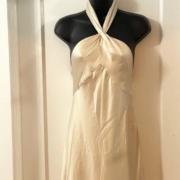 🌙 Anthropologie Halter Satin Maxi Dress – Noir Glam Luxe 🖤 - Picture 10 of 16